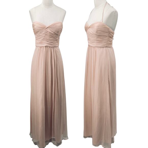 Amsale Silk Gown Pleated Bodice Halter Strapless Light Blush Pink Womens 0 - Picture 1 of 14